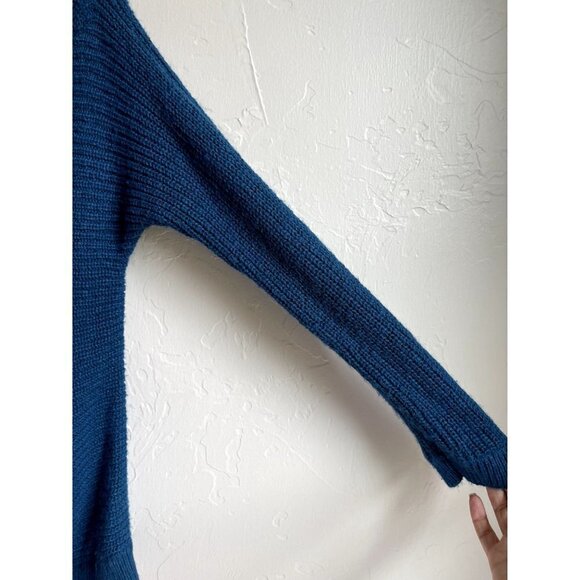 EXPRESS Size Medium Ribbed Boat Neck Pullover Sweater Long Sleeve Wool Mohair Bl - Picture 3 of 7